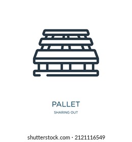 pallet thin line icon. container, industry linear icons from sharing out concept isolated outline sign. Vector illustration symbol element for web design and apps.