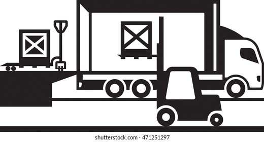 Pallet truck and forklift loading truck - vector illustration