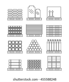 Pallet with various cargo set. Vector illustration.