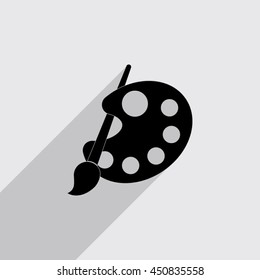pallete and paintbrush vector icon with long shadow