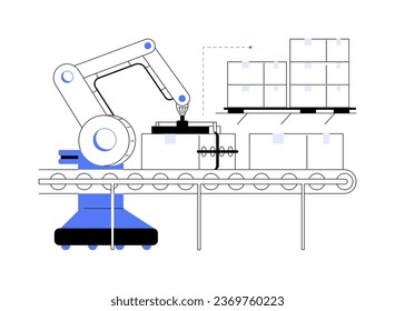 Palletizing robots abstract concept vector illustration. Industrial robots are loading and unloading boxes, modern technology, packaging process, distribution idea abstract metaphor.