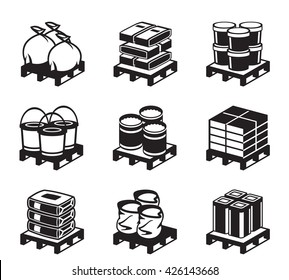 Pallets with building materials - vector illustration