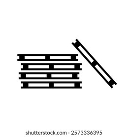 Pallets icon in the flat style. A stack of pallets symbol in black. Simple wooden pallets sign isolated on the white background. Vector illustration for graphic design, Web, UI, mobile app