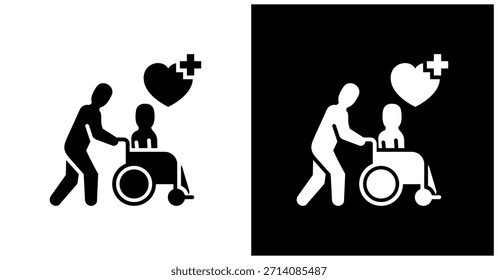 Icono De Cuidado Paliativo Fijado En Fondo Blanco Y Negro
