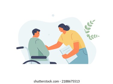 Palliative care for sick people. Support of a psychologist, volunteering. Vector illustration