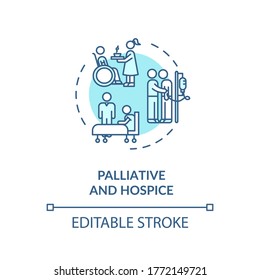 Palliative and hospice concept icon. Patient with chronic disease caregiving service idea thin line illustration. Social work. Vector isolated outline RGB color drawing. Editable stroke