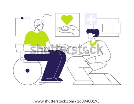 Palliative medicine abstract concept vector illustration. Doctor talking with patient with serious illness in hospice, physical medicine and rehabilitation, palliative care abstract metaphor.