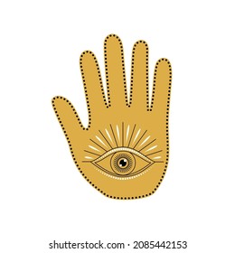 Palm with all seeing eye on white background.