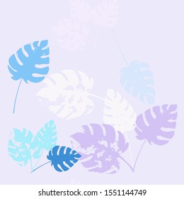 Palm, Banana Leaves Vector Seamless Pattern, Blue Pink Purple Indigo Floral Textile. Cool Chick Jungle Leaves Winter Fabric. Female Trendy Background. Exotic Tropical Seamless Fabric