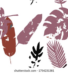 Palm, Banana Leaves Vector Seamless Pattern, Brown Green Khaki Exotic Floral Print. Botanical Jungle Leaves Autumn Fabric. Female Vintage Background. Exotic Floral Seamless Textile