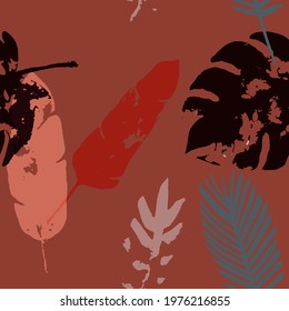 Palm, Banana Leaves Vector Seamless Pattern, Brown Green Khaki Exotic Floral Print. Adventure Jungle Leaves Summer Fabric. Female Elegant Background. Tropical Fabric Seamless Print