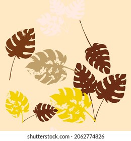 Palm, Banana Leaves Vector Seamless Pattern, Brown Yellow Earth Tone Exotic Fabric. Sketched Jungle Leaves Autumn Fabric. Female Uneven Background. Exotic Floral Seamless Textile