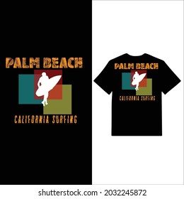 palm beach california surfing lettering typography design graphic for t-shirt print vector illsutration