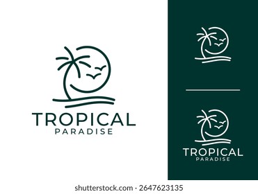 palm beach circle linear style logo design vector
