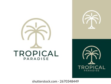 palm beach circle linear style logo design vector	
