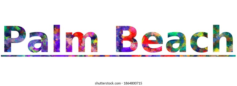 Palm Beach. Cartel de texto de tipografía colorida. Vector el diseño de la playa de palmeras. Se puede usar para logotipo, tarjeta, afiche, título y título hermoso