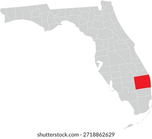 Palm Beach County on Map of Florida State Editable Vector