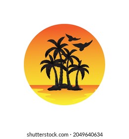 palm beach, elegant hipster gold sun sunset sunrise with beach ocean sea water logo icon vector in trendy line linear, outline logo vector for hotel.