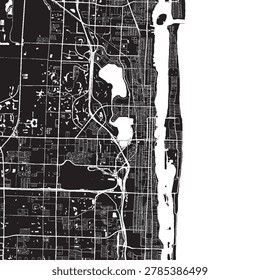 Palm Beach Florida Vector Map, Detailed Island Street Map Black and White Minimalist Line Art