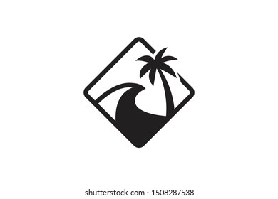 Palm Beach in Frame Symbol Icon Logo Design Inspiration