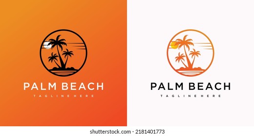 Palm beach logo abstract with modern concept premium vector