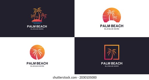 Palm beach logo collection with creative concept Premium Vector