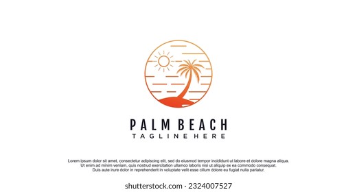 Palm beach logo with creative design premium vector