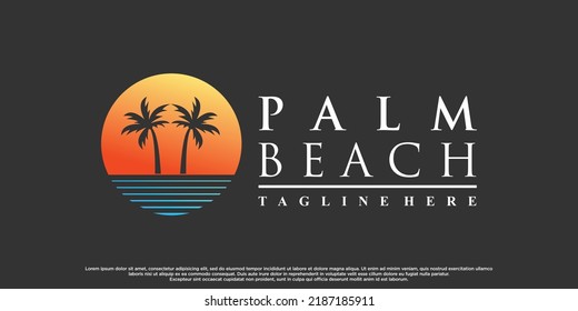 Palm beach logo design with gradient style color concept Premium Vector