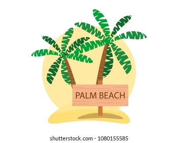 Palm beach, logo design. Summer pattern of recreation, tourism. Vector illustration