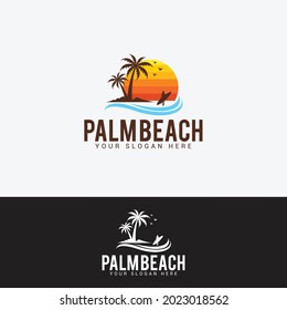 plantilla de vector de diseño del logotipo de la playa de palma