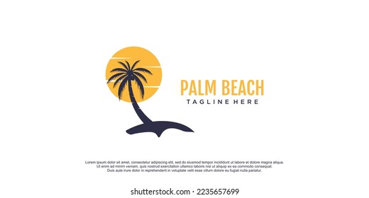 Palm Beach Logo mit Sonnenuntergang Design Vektorgrafik