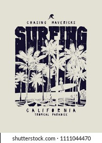 palm beach man with board silhouette - vintage surfing t-shirt print