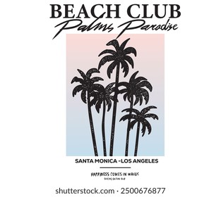 Palm beach paradise club artwork. Sunshine paradise graphic print design. Enjoy beach life. Summer vibes artwork. Surf club design. Big wave artwork. Santa monica . Enjoy beach life.