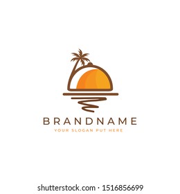 Palm Beach Restaurant Logo Design Template Vector 