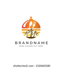 Palm Beach Restaurant Logo Design Template Vector Eps