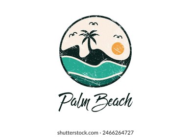 Palm Beach Scene y las palabras concepto creativo Premium Vector