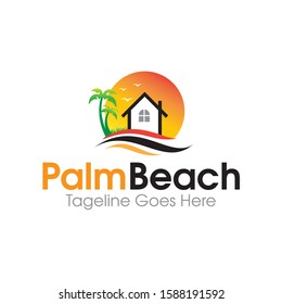 Palm Beach and summer theme logo design template