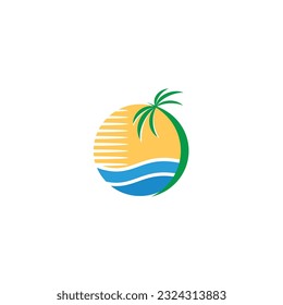 palm beach summer tour caribbean island sun sunshine surf ocean villa resort logo design icon vector