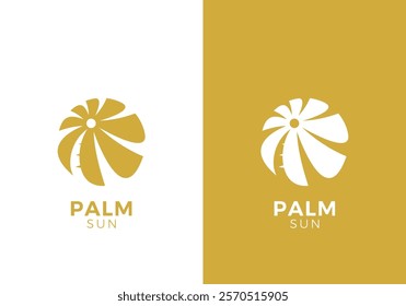 palm beach and sun logo design vector