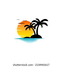 palm beach sunset vector simple and elegant design