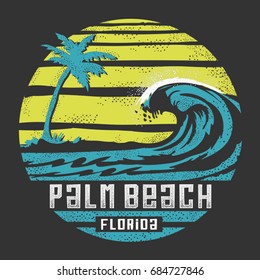 Palm beach surf typography, tee shirt graphics, vectors