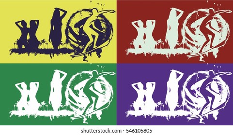 palm beach surfer graphic design vector art
