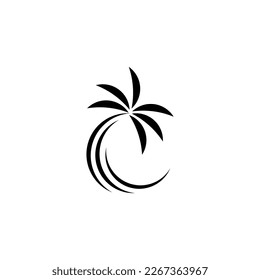 Palm beach travel and hotel with seabird symbol logo design template
