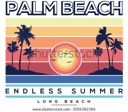 Palm beach vector artwork. Endless summer print graphic print design. Summer sticker. 