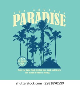 Palm beach. Vector tropical palm tree illustration for t shirts print