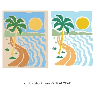 Palm beach vibes. Here come the sun. Summer vibes artwork. Sunshine paradise graphic print design. Enjoy beach life. Surf club design. Beach modern abstract art. Enjoy beach life.