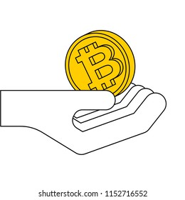 Palm up and bitcoin. Crypto currency Vector illustration
