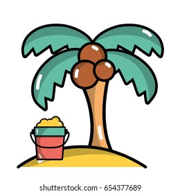 palm with bottle of sand in the beach on vacation