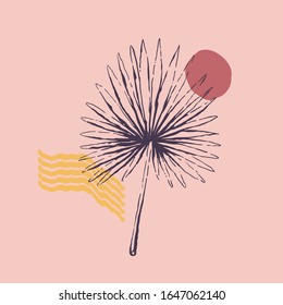 palm branch with abstract figures, collage style, graphics