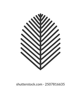 Palm branch, conifer twig geometric minimalist icon in line. Logo, emblem, label idea with editable stroke. Forest, park, recreation concept. Religious celebration symbol of Easter, Christmas. Vector